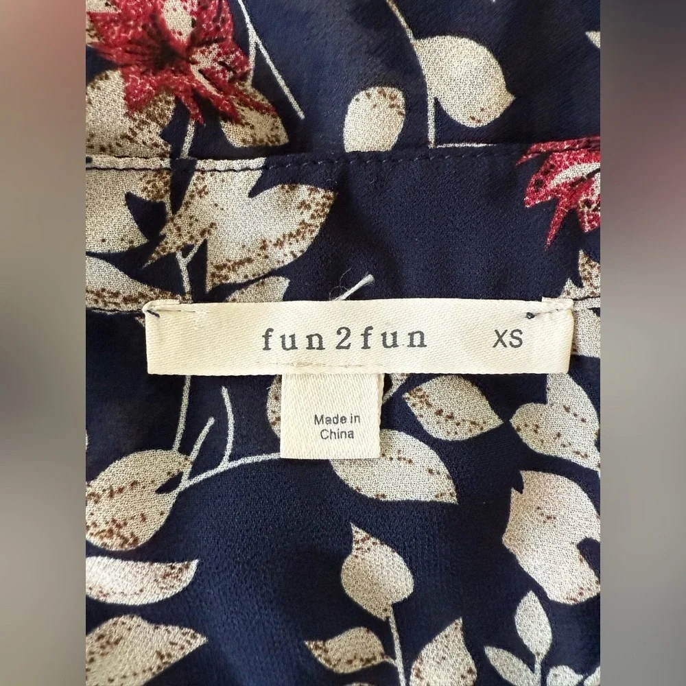 Fun2Fun Ulrica Tie Neck Floral Blouse – Navy, Red & Cream – XS